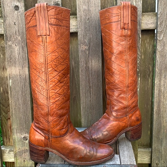 FRYE True Vintage Black Label Embroidered Stitching Tall Knee High Boots, Size 7 - Picture 5 of 15